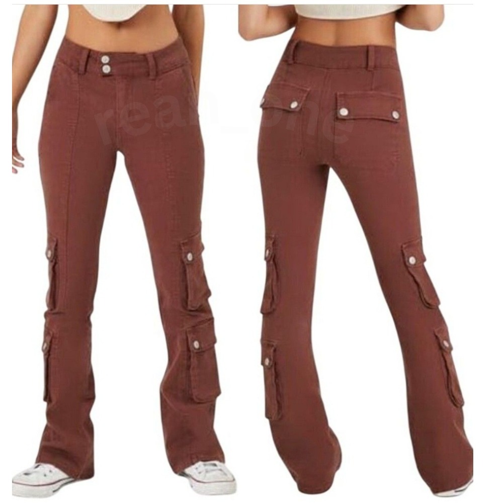 Forever 21 Women's Brown Twill Flare Cargo Pants Size Medium NWT - Picture 1 of 16